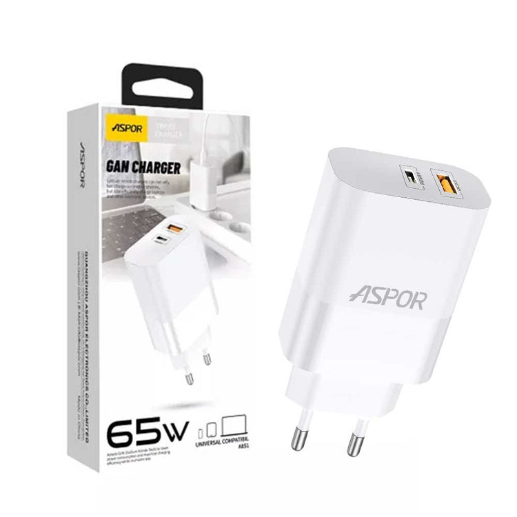 ASPOR GAN CHARGER A851 65W QC3.0 WALL CHARGER MULTI PORT USB