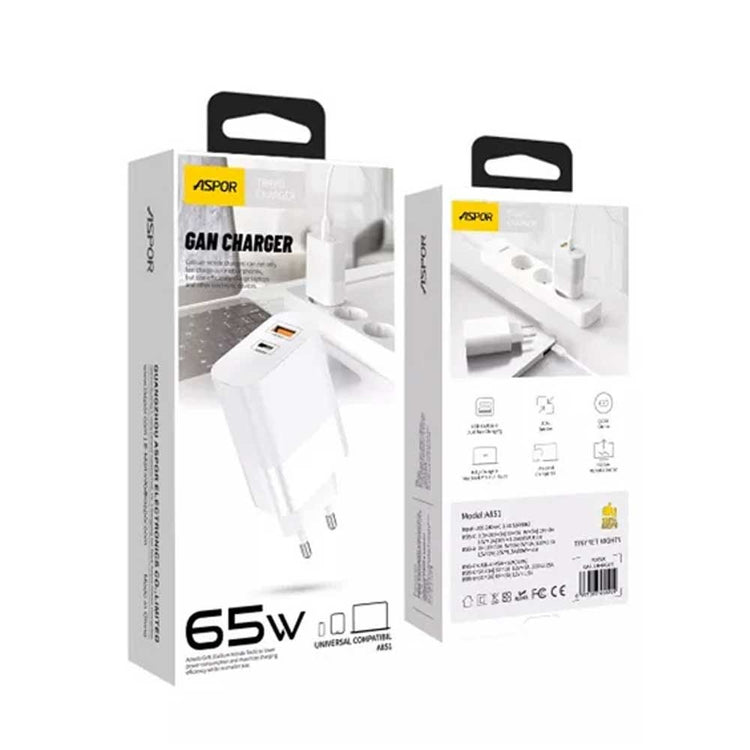 ASPOR GAN CHARGER A851 65W QC3.0 WALL CHARGER MULTI PORT USB