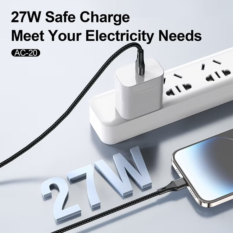 Aspor Ac-20 27w Type-c To Lightning Fast Charging Nylon Braided Data Cable 1.2m