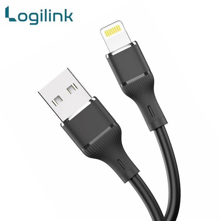 LOGILINK USB TO LIGHTNING SILICONE FAST CHARGING DATA CABLE 1M (1 YEAR WARRANTY) BLACK