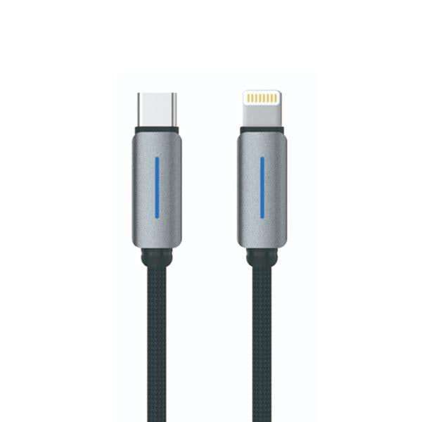 LOGILINK TYPE C TO LIGHTNING NYLON FAST CHARGING DATA CABLE WITH LIGHT 1M (1 YEAR WARRANTY) BLACK