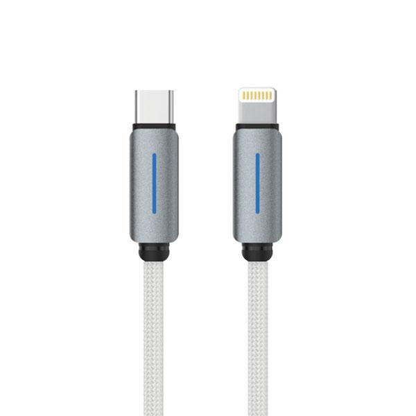 LOGILINK TYPE C TO LIGHTNING NYLON FAST CHARGING DATA CABLE WITH LIGHT 1M (1 YEAR WARRANTY) WHITE