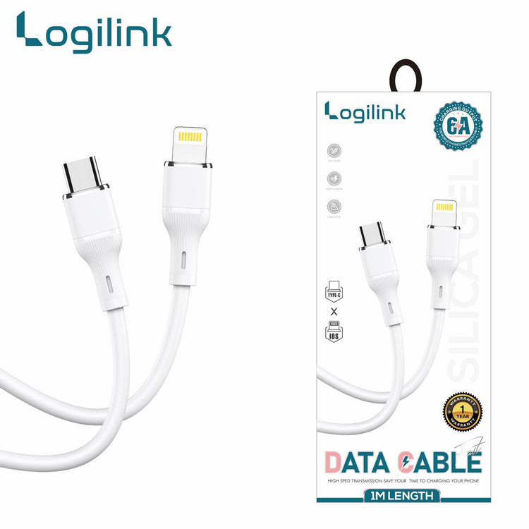 LOGILINK TYPE C TO LIGHTNING SILICONE FAST CHARGING DATA CABLE 1M (1 YEAR WARRANTY) WHITE