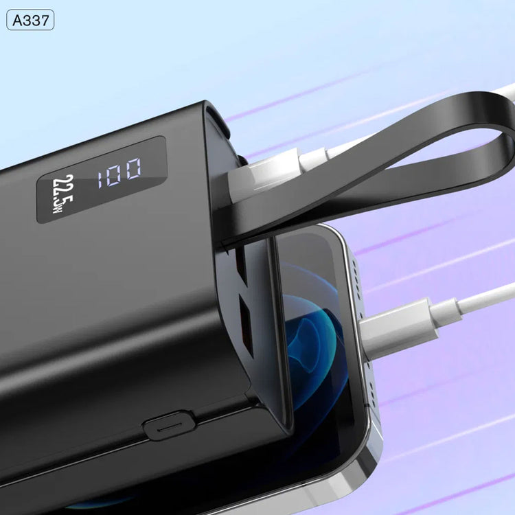 ASPOR A337 22.5W PD 30000MAH FAST CHARGE POWER BANK LCD DISPLAY BLACK